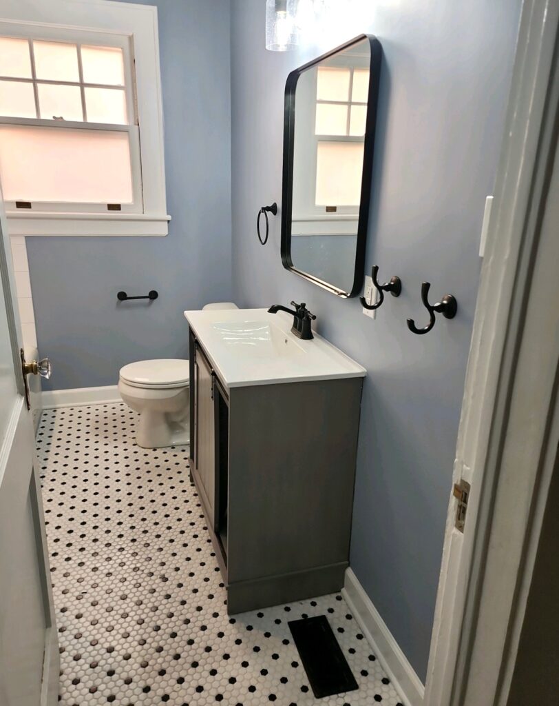Newly remodeled kids' bathroom in a quaint historic home.