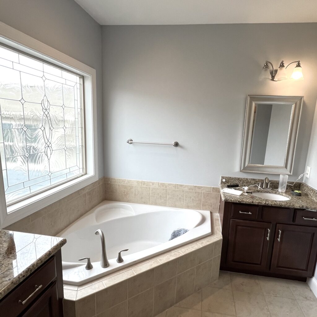 Primary Bathroom remodel with garden tub that homeowners want to replace with freestanding tub.